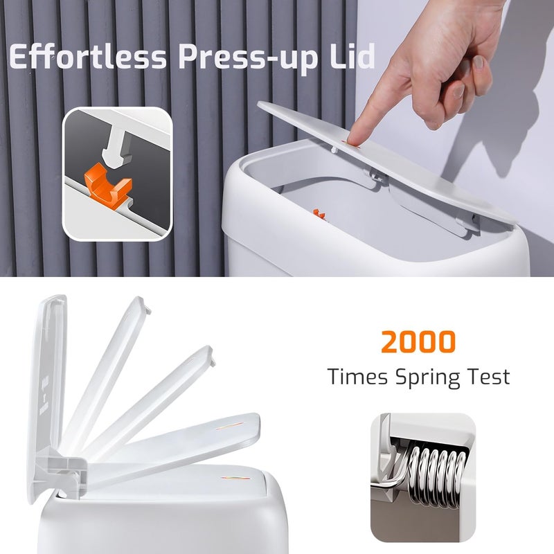 MOPALL Small Bathroom Trash Can with Lid, 2.6 Gallons / 10 L Slim Plastic Garbage Bin with Pop-Up Lid, Mini Waste Basket Can Dog Proof for Kitchen, Bedroom, Office, Laundry, Toilet, Rv, White - Image 3